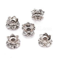 仏教ジュエリーパーツチベットスタイルの蓮両面ビーズキャップ  アンティークシルバー  9x5mm  穴：2mm&nbsp;PALLOY-O042-03