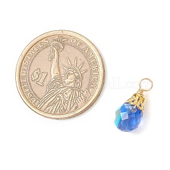 電気メッキガラスチャーム  ティアドロップ  銅線と  多面カット  ゴールドカラー  17.5x7.5mm  穴：3.3mm&nbsp;PALLOY-JF03958-01