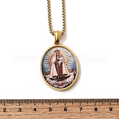 Unisex Religion 304 Stainless Steel Enamel Oval Pendant Box Chain Necklaces&nbsp;STAS-H258-02G-02