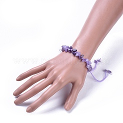 Adjustable Natural Amethyst Chip Beads Braided Bead Bracelets&nbsp;BJEW-JB04392-02