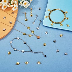 430ステンレススチール製小花ペンダント12個  金属デイジー ペンダント ジュエリー イヤリング ブレスレット 手作り製作  ゴールデン·ステンレス鋼色  9mm  穴：2mm&nbsp;JX238A