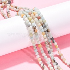 天然フラワーアマゾナイトビーズ連売り  艶消し  ラウンド  4mm  穴：0.8mm  約90個/連  14.96''（38センチメートル）&nbsp;G-G692-01F-4mm