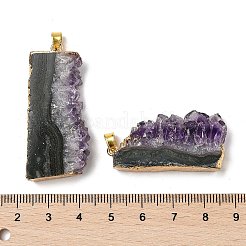 生のラフナチュラルアメジストペンダント  金色の金具が付いた長方形のチャーム  38~45x15~20x8~9mm  穴：4x3mm&nbsp;G-H084-08G