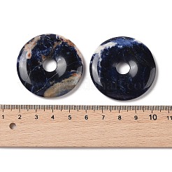天然石ソーダライトペンダント  ドーナツ/円盤チャーム  39~40x6mm  穴：6mm&nbsp;G-F524-H11