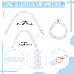 2個 2スタイル アクリルツイストチェーンバッグハンドル  合金の留め金付き  バッグ交換用アクセサリー  ゴールドカラー  ホワイト  400~600mm  1個/スタイル&nbsp;HJEW-UN00072