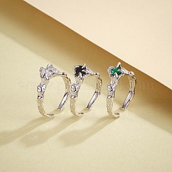 スターリングシルバーのクロウオープンカフリング925個  女性のためのキュービックジルコニアゴシックリング  プラチナ  ブラック  usサイズ5 1/4(15.9mm)&nbsp;JR892C