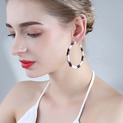 エナメル バンブー ビッグ フープ ピアス  女性のための金メッキ合金ジュエリー  ブラック  73mm  ピン：0.8mm&nbsp;JE976B