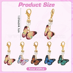 20Pcs 5 Colors Butterfly Alloy Enamel & Glass Pearl Pendant Decorations&nbsp;HJEW-YW00563