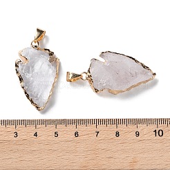 生のラフ天然水晶ペンダント  ロッククリスタルの矢じりチャームと金色の真鍮スナップオンベイル  27~39x17~22x6~11mm  穴：7x4mm&nbsp;G-T073-23G-03