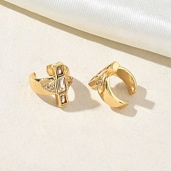 C-Shaped with Rectangle Brass Micro Pave Clear Cubic Zirconia Cuff Earrings&nbsp;EJEW-L316-01G-06