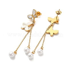 Ion Plating(IP) 304 Stainless Steel Butterfly Dangle Stud Earrings&nbsp;STAS-D089-14G