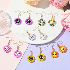 6ペア 6色 ガラスシードビーズ ダングルイヤリング  女性用アクリル笑顔イヤリング  ミックスカラー  42x20mm  6色  1pairs / color  6のペア/セット&nbsp;EJEW-MZ00230