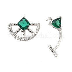 925スターリングシルバーキュービックジルコニアスタッドピアス  半円  左右  銀  9x12.5mm&nbsp;EJEW-V019-01P