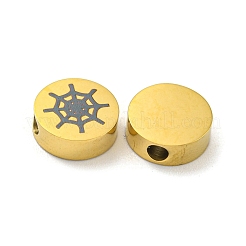ハロウィーンテーマ 304 ステンレススチールビーズ  18KGP本金メッキ  フラットラウンド  クモの巣  8x3mm  穴：2mm&nbsp;STAS-M069-01D-G