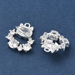 真鍮マイクロパヴェクリアキュービックジルコニアペンダント  猫の形のチャーム  925銀メッキ  17x15x7mm  穴：1.6mm&nbsp;KK-C168-19S
