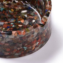 天然混合石チップストーン灰皿入りレジン  ホームオフィスの卓上装飾  フラットラウンド  77x33mm  内径：63.5mm&nbsp;DJEW-F015-01B