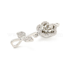 真鍮マイクロパヴェクリアキュービックジルコニアペンダント  ニッケルフリー  花  プラチナ  31x14x6mm  穴：1.2mm&nbsp;KK-B096-03P