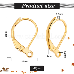 真鍮フレンチフックピアスのパーツ50個。  カン付き  18KGP本金メッキ  15x10x2mm  穴：1.2mm  ピン：0.8mm&nbsp;KK-PH0006-08