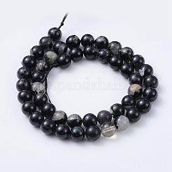 天然石ブラックトルマリンビーズ連売り  ラウンド  8mm  穴：0.8mm  約48個/連  15.3インチ（39cm）&nbsp;G-F666-05A-8mm