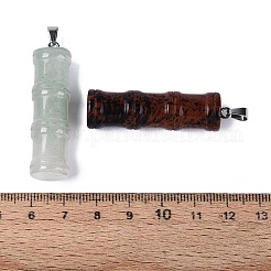 混合天然石ペンダント  竹チャーム  ステンレススチール製のベールスナップ付き  ステンレス鋼色  44~45x12mm  穴：5.5x3.5mm&nbsp;G-N362-01P