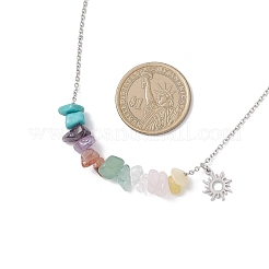 Chakra Gemstone Chip Beaded Pendant 304 Stainless Steel Cable Chain Necklaces&nbsp;NJEW-JN05501