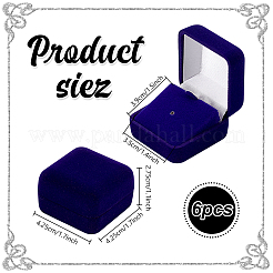 ベルベットのブローチ付きプラスチックカバーの梱包箱  正方形  ブルー  4.25x4.25x2.75cm&nbsp;VBOX-WH0012-08A