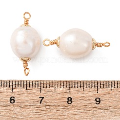 Natural Pearl Rice Connector Charms&nbsp;KK-Z152-01G-01