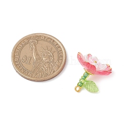 透明なアクリルパーツ  ガラスシードビーズで  花  ゴールドライン入り  ライトコーラル  17.5x18x19mm  穴：1.8mm&nbsp;PALLOY-MZ00822-02