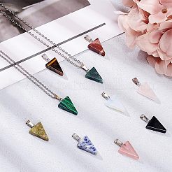 三角形の宝石のペンダント  プラチナトーンの真鍮パーツ  25x15x5.5mm  穴：6.5x3.5mm&nbsp;G-FH0001-02