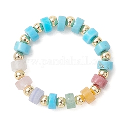 3Pcs Gemstone Disc Bead with Brass Finger Rings&nbsp;RJEW-JR00985-01