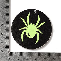 ハロウィンのイミテーションレザーペンダント  黒と緑と黄色  クモ  40x2mm  穴：1.5mm&nbsp;FIND-K017-04C-05