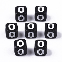 不透明なアクリルビーズ  水平穴  アルファベットスタイル  キューブ  ブラック＆ホワイト  文字.o  5x5x5mm  穴：2mm  約5000個/500g&nbsp;SACR-N002-01O