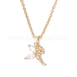 Fairy Brass Pave Clear Cubic Zirconia Pendant 304 Stainless Steel Cable Chain Necklaces for Women&nbsp;NJEW-JN05600