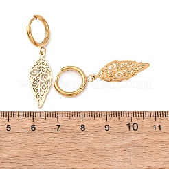 304ステンレススチールフープピアス  葉  イオンプレーティング（ip）  18KGP本金メッキ  39x10mm&nbsp;EJEW-F393-17G