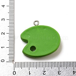 不透明樹脂ペンダント  プラチナメッキの鉄製ループ付きカラーパレットチャーム  黄緑  25.5x27x6mm  穴：1.5mm&nbsp;LS-FIND-M012-01C