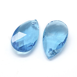 カット加工ガラスペンダント  ティアドロップ  空色  22x13x8.5mm  穴：1mm&nbsp;GLAA-F069-L-A13