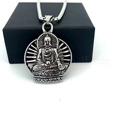 Vintage Punk Style 304 Stainless Steel Buddha Pendant Necklaces for Men&nbsp;MR6737