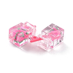 透明樹脂ペンダント  模造ドリンク  ボトル  イチゴの模様  26.3~27.5x12~13x11mm  穴：1.8mm&nbsp;RESI-C010-12A