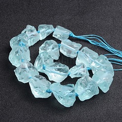 ガラスビーズ連売り  ナゲット  アクアマリン  12~31x14~27x10~24mm  穴：1mm  約18個/連  16インチ〜17インチ&nbsp;X-G-L176-11