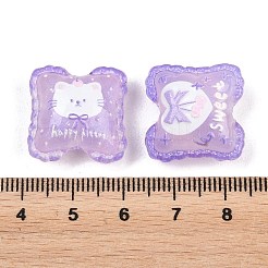 アクリルビーズ-プリント  クッション  グリッターパウダー付き  パープル  19.5x19.5x11mm  穴：3mm  約10個/セット&nbsp;OACR-D041-02B