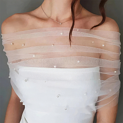 Detachable Pearl Tulle Polyester Shawls&nbsp;AJEW-WH0314-448B