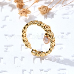 Brass Curb Chain Cuff Rings for Women&nbsp;RJEW-Z085-05G