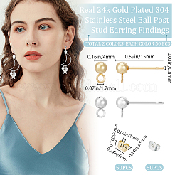 100Pcs 2 Style 304 Stainless Steel Round Ball Post Stud Earring Findings&nbsp;STAS-BBC0004-81