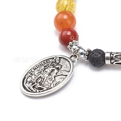 Natural Lava Rock & Mixed Stone Stretch Bracelet with Alloy Oval Charm&nbsp;BJEW-JB08733-01