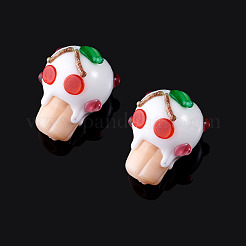 手作りランプワークの凹凸ビーズ2個  フルーツカップケーキ  ホワイト  19~20x15~16x14~16mm  穴：0.8~1mm&nbsp;LAMP-TA0002-51A