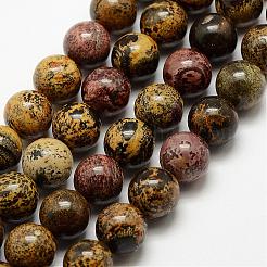 天然石の碧玉ジャスパービーズ連売り  草花石  ラウンド  6mm  穴：1mm  約62個/連  15.3インチ（39cm）&nbsp;G-E382-07-6mm