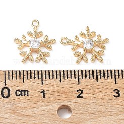 真鍮製ガラスチャーム  クリスマススノーフレーク  18KGP本金メッキ  13x12x3mm  穴：1mm&nbsp;KK-G474-06G