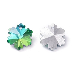 電気メッキファセットガラスチャーム  バックメッキ  スノーフレーク  クリスマスのために  グリーン  14x12.5x7mm  穴：1.4mm&nbsp;GLAA-TAC0001-04