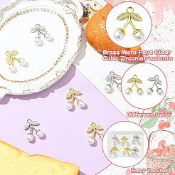 6Pcs 2 Colors Brass Micro Pave Clear Cubic Zirconia Pendants&nbsp;KK-CJ0003-19