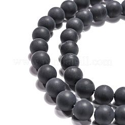 染色・加熱された天然黒瑪瑙ビーズ連売り  ラウンド  艶消し  ブラック  8mm  穴：1mm  約48~50個/連  15~15.5インチ&nbsp;X-G-H1617
